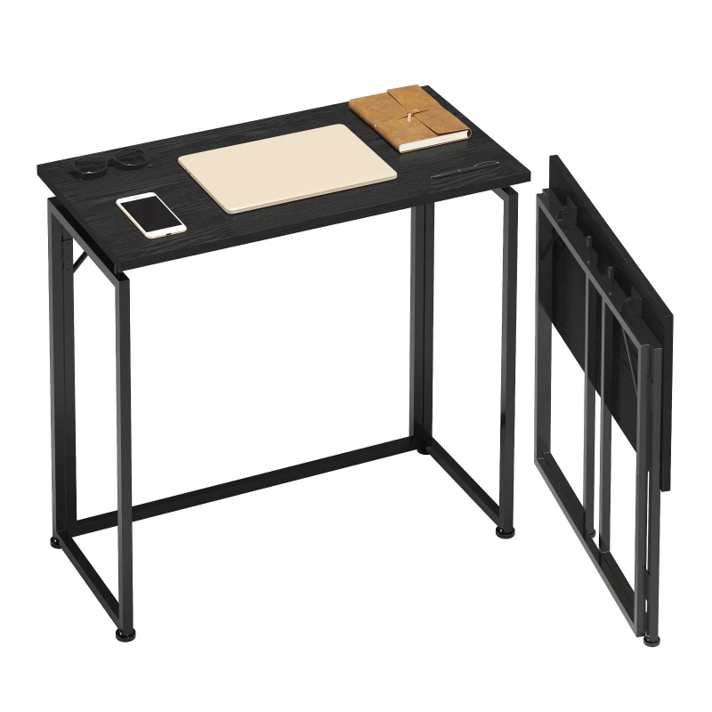Sleek Folding Desk with Durable Steel Frame, Space-Saving Small Computer Writing Table for Apartment, 31.5" L x 15.5" W x 29" H, Black