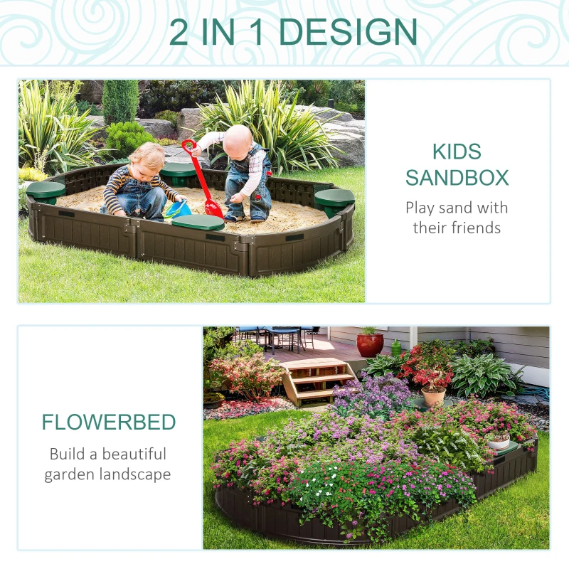Outsunny Kids Outdoor Sandbox with Cover Garden Bed Sand Pit, Easy Assembly Children's Oval Sandbox for Backyard, Brown, 72" x 41.25" x 8.75"