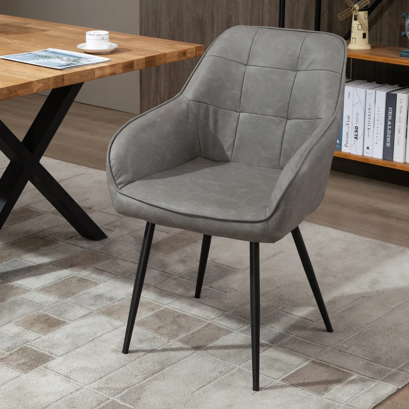 HOMCOM Modern Style Dining Chair Back Accent Chair with PU Leather Upholstery and Metal Legs for Living Room, Light Gray