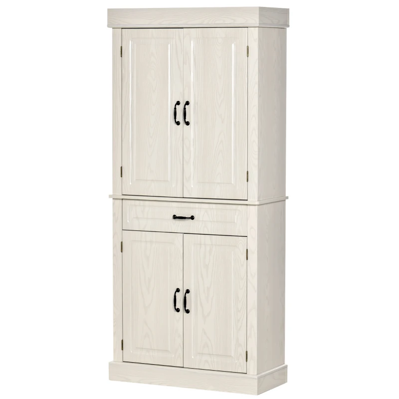 HOMCOM 71" Freestanding Kitchen Pantry Cabinet, Tall Storage Cabinet with 4 Doors and Drawer for Dining Room, Ivory