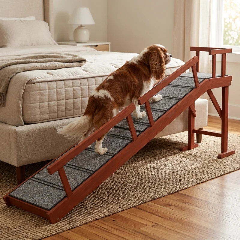 PawHut Wooden Dog Ramp with Removable Guardrails, Non-Slip Surface, 60" Long, Brown