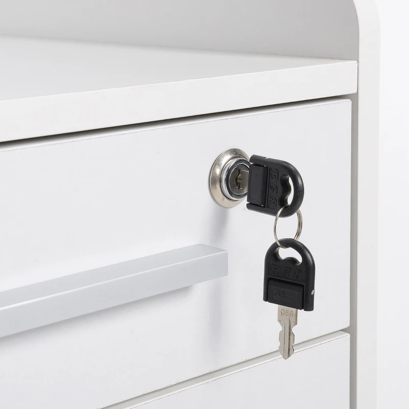 HOMCOM Lockable Filing Cabinet on Wheels, 3 Drawer Mobile File Cabinet with Lock and Edged Top, White