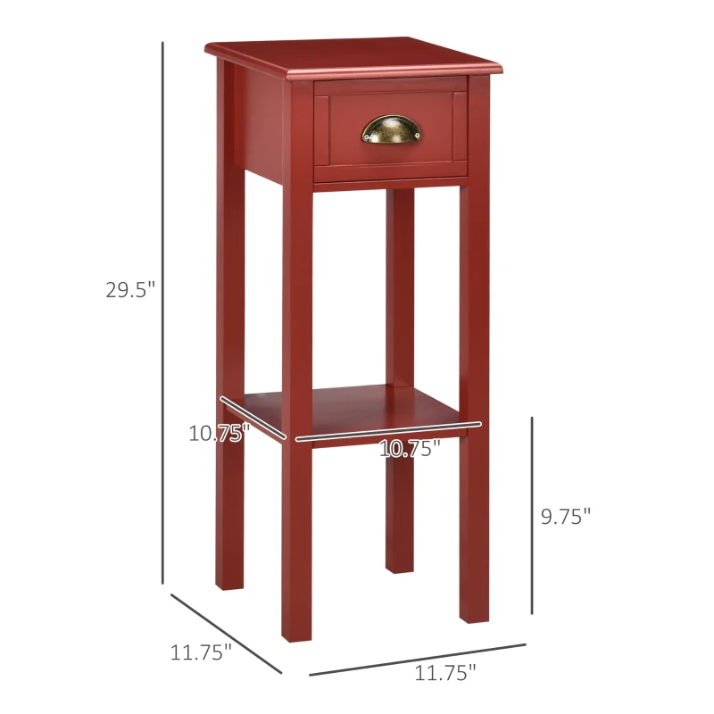 HOMCOM 2-Tier Nightstand, Side Table with Drawer and Shelf for Living Room or Bedroom, Set of 2, Red