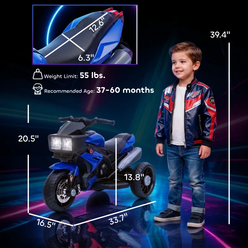 Aosom 6V Kids Motorcycle, Battery-Operated Mini Electric Motorbike with Forward/Reverse Switch, Horn, Blue