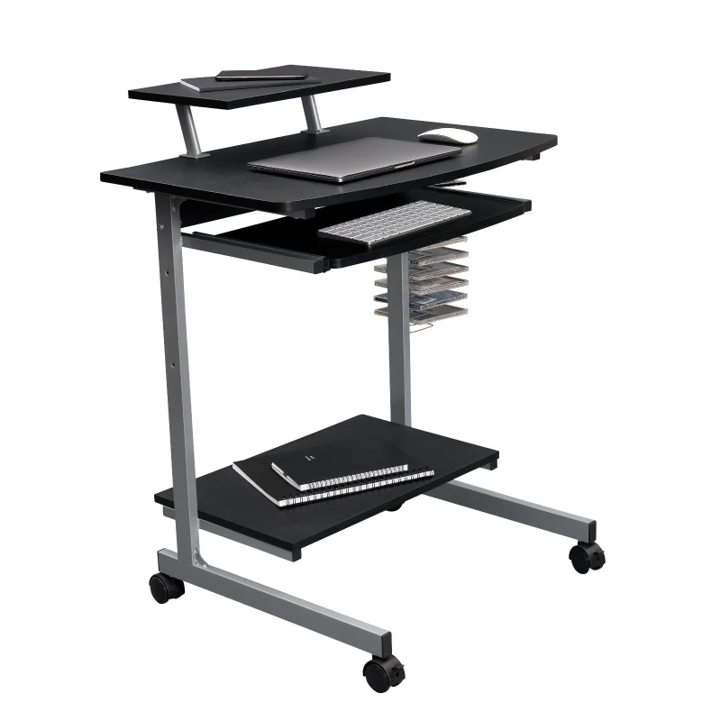 Compact Computer Cart with Adjustable Shelf and Slide-Out Keyboard, Space-Saving Desk for Dorms, 28.5" L x 20.5" W x 35.5" H, Black
