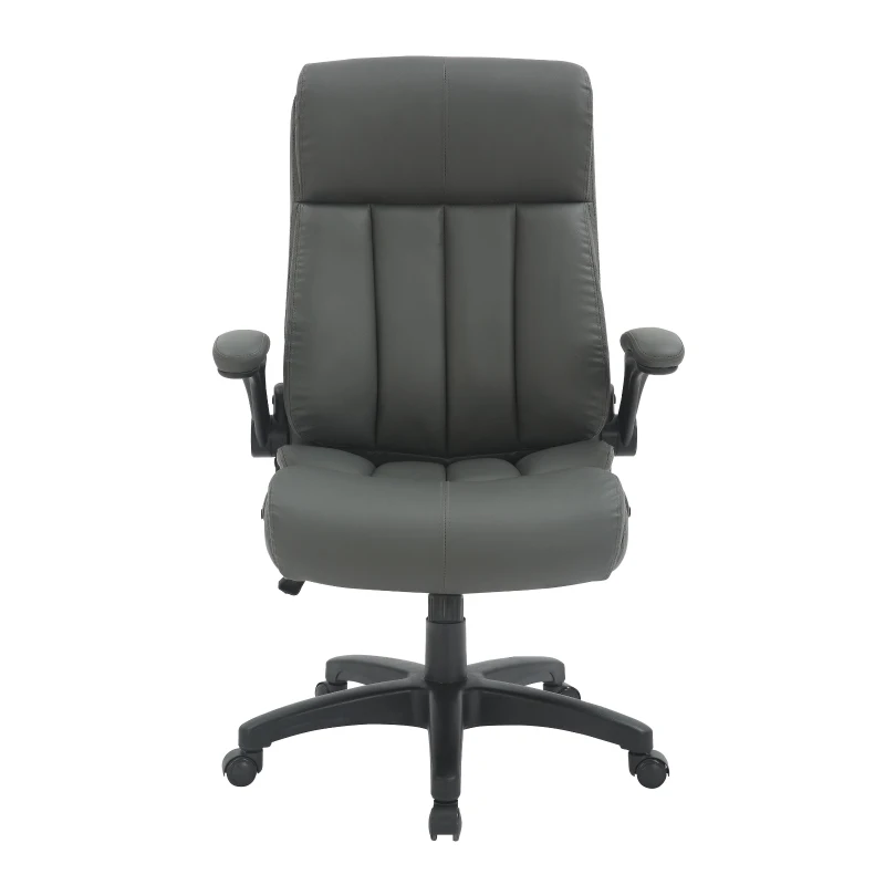 Leather Executive Chair with Ergonomic Curved Back, Versatile Desk Chair for Study Rooms, Conference Rooms, 28.5" L x 28" W x 44.5" H, Gray