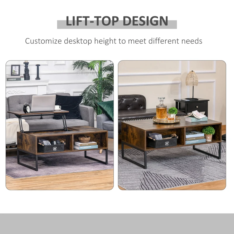 HOMCOM Wood Lift Top Coffee Table with Hidden Storage Compartment, Side Drawer with Metal Frame Design, Lift Tabletop Dining Table for Home, Living Room, Office