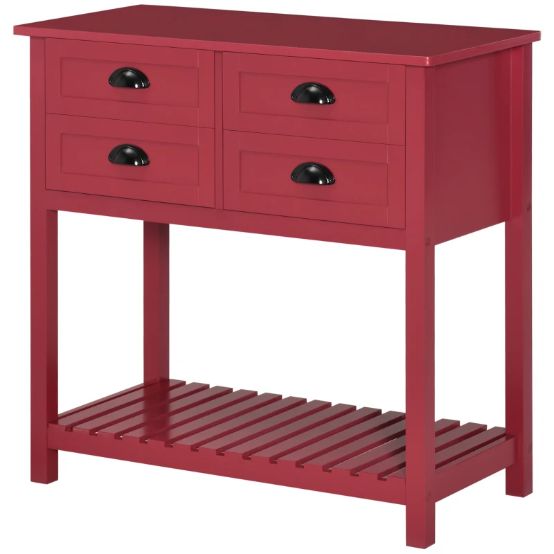 HOMCOM Sideboard Buffet Cabinet with Storage, Modern Coffee Bar Cabinet with 4 Drawers and Slatted Bottom Shelf, Console Table for Kitchen, Living Room, Dining Room, Hallway, Red