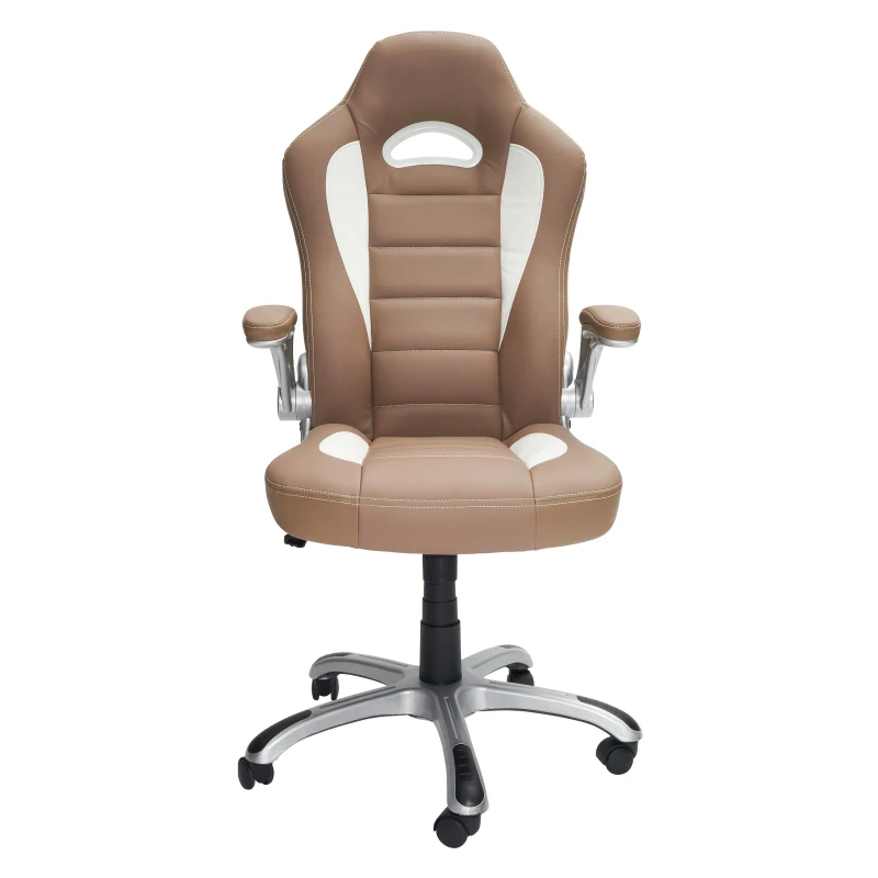 Racer-style Chair with Flip-Up Arms and TechniFlex Upholstery, Flexible Racer Seat with Locking Tilt Control, 26.5" L x 27" W x 47" H, Camel