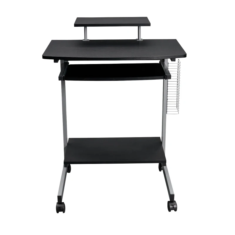 Compact Computer Cart with Adjustable Shelf and Slide-Out Keyboard, Space-Saving Desk for Dorms, 28.5" L x 20.5" W x 35.5" H, Black