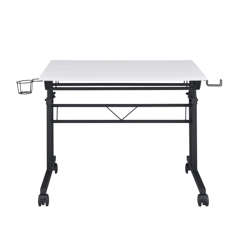 Mobile Writing Desk with Height Adjustment and Headphone Hook, Compact Worktable for Offices and Study Rooms, 35″ L x 23.5″ W x 28″ H, White