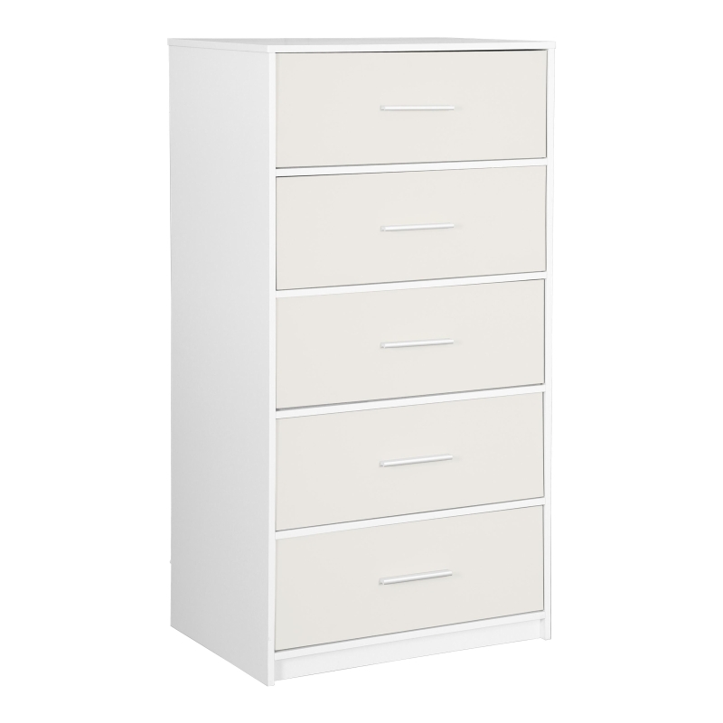 Spacious 5-Drawer Dresser with Water-Resistant Top, Ideal Storage Chest for Bedrooms, Playrooms, Entryways, 22.5" L x 15.5" W x 43" H, White