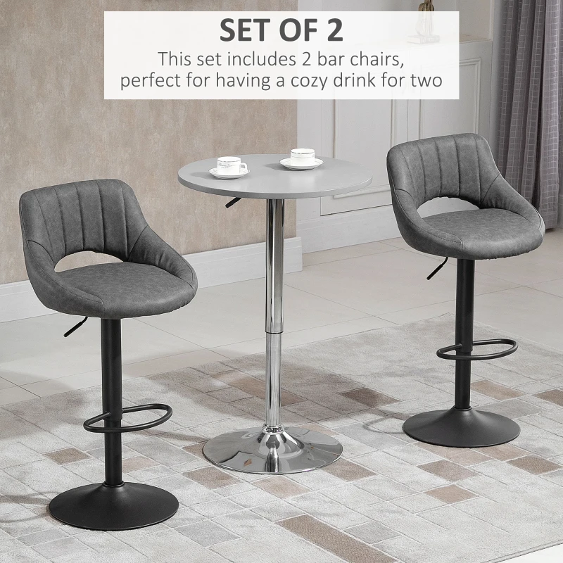 HOMCOM Bar Stools Set of 2 Swivel Bar Height Barstools Chairs with Adjustable Height, Round Heavy Metal Base, Footrest, Gray