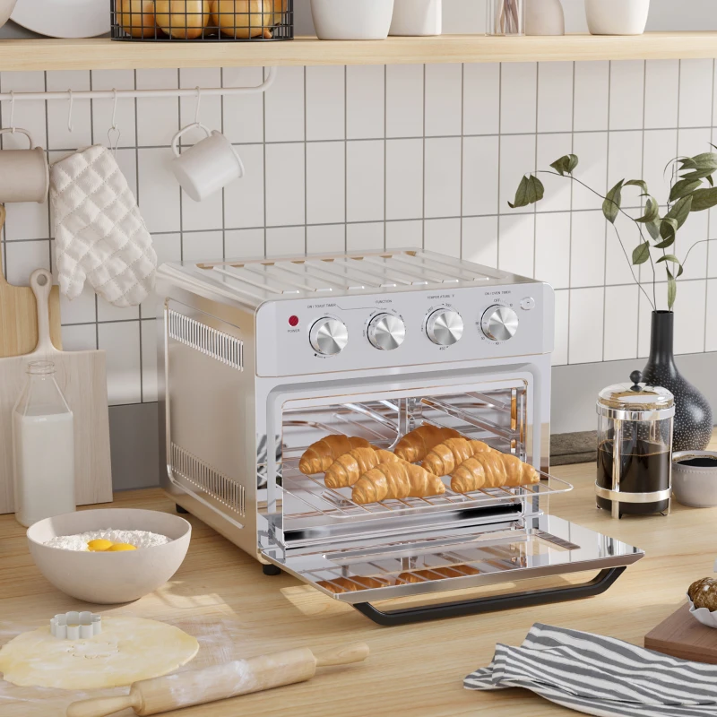 HOMCOM 7-in-1 Toaster Oven, 21 Qt 4-Slice Convection Oven with Warm, Broil, Toast, Bake Air Fryer Setting 60min Timer, Adjustable Thermostat, 3 Crust Shades, and 4 Accessories 1550W for Countertop
