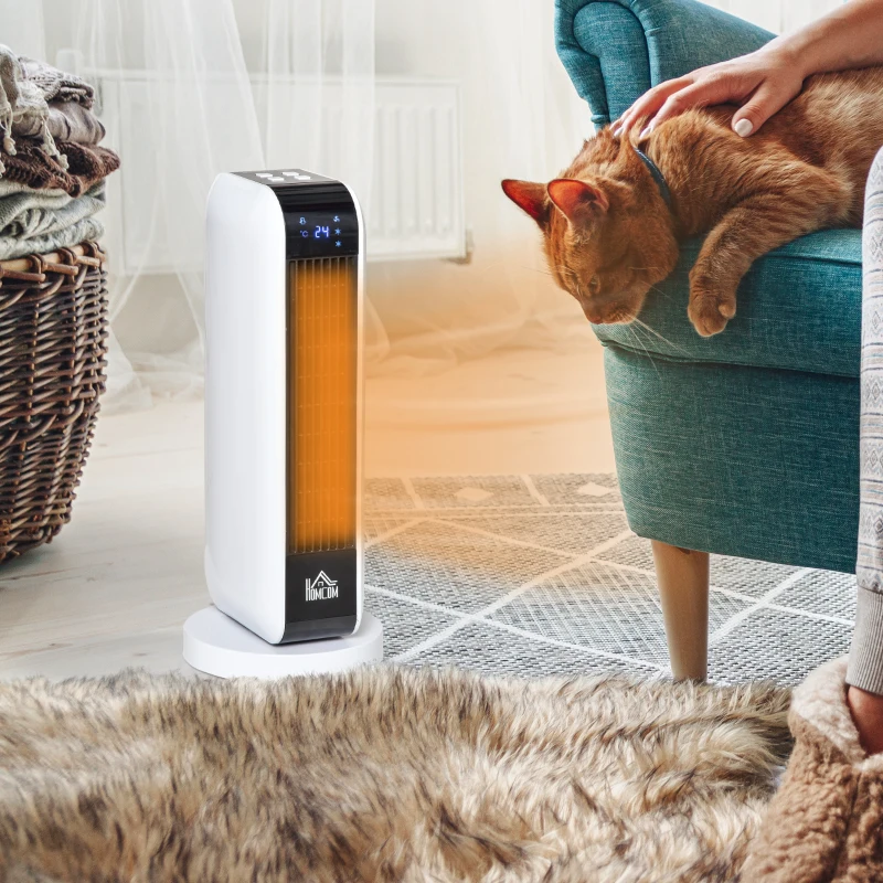 HOMCOM 1500W Ceramic Space Heater, 2-In-1 Oscillating Portable Heater with Three Heating Modes(High, Low, Fan), Timer, Remote Control, for Indoor Use, White