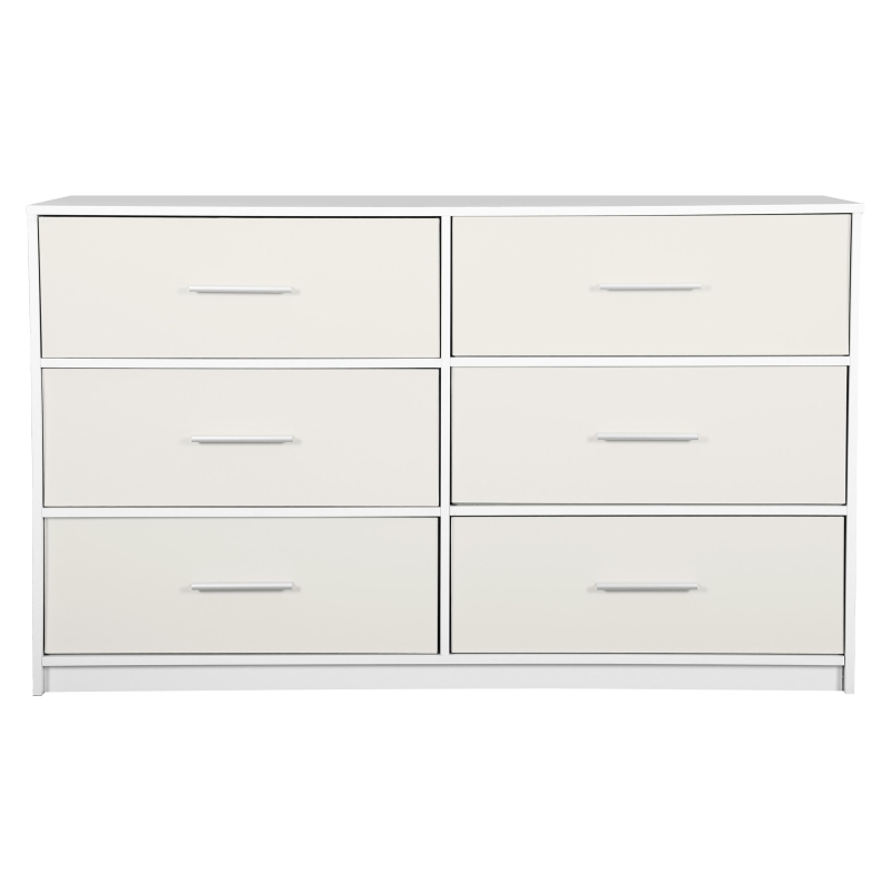 Versatile 6-Drawer Dresser with Water-Resistant Top, Ideal Storage Chest for Bedrooms, Playrooms, Entryways, 44.5" L x 16" W x 26.5" H, White