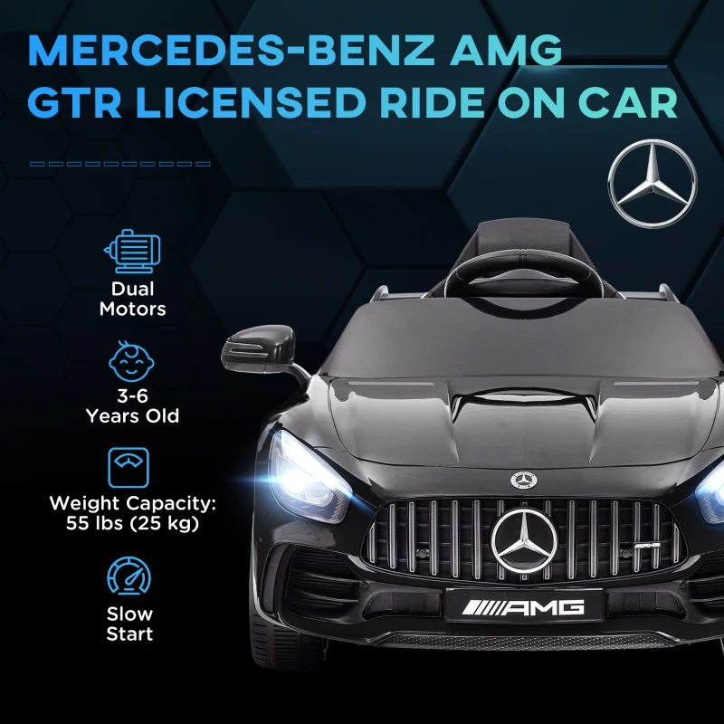 Qaba Mercedes-Benz AMG GTR Licensed 12V Battery Powered Kids Electric Car w/ Remote Control & Soft Start, Black