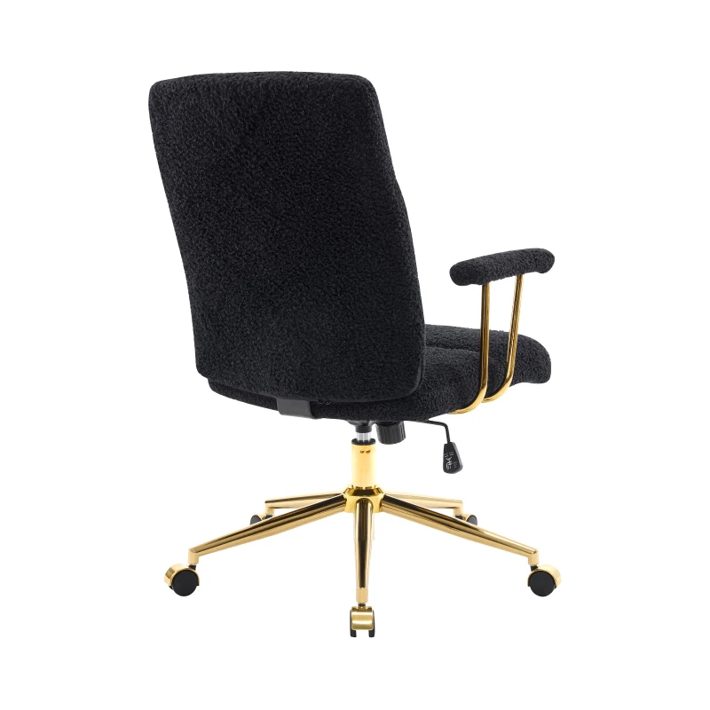 Chic Boucle Office Chair with Foam-Padded Back and Seat, Height-Adjustable Desk Chair for Studies Offices, 26" L x 26.5" W x 42.5" H, Black