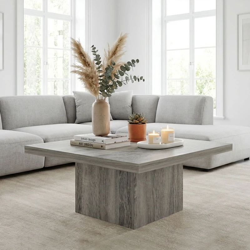 HOMCOM Square Coffee Table, Center Table with 1.6" Thick Tabletop, Gray Wood Grain