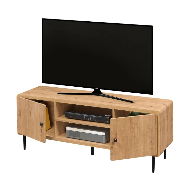 Stylish Mid-Century TV Stand with Cable Management Hole, Modern Media Entertainment Console Cabinet for Living Room, 55" L x 16" W x 21" H, Oak
