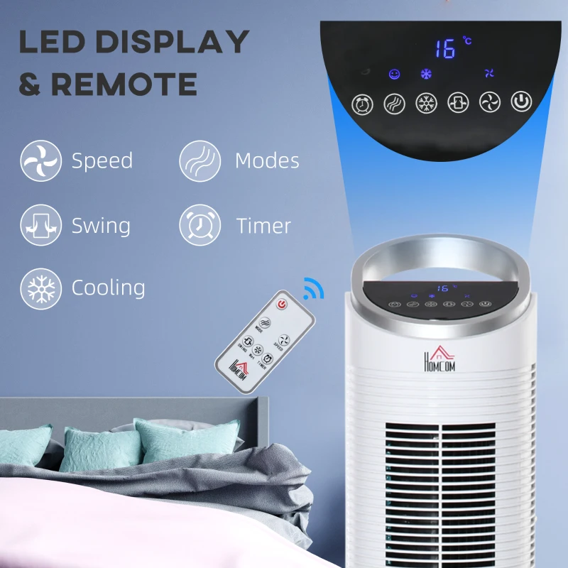 HOMCOM 3-In-1 Evaporative Air Cooler, Oscillation Cooling Fan, Swamp Cooler with Ice Packs, Remote Control, Timer, 3 Modes and 3 Speeds, White