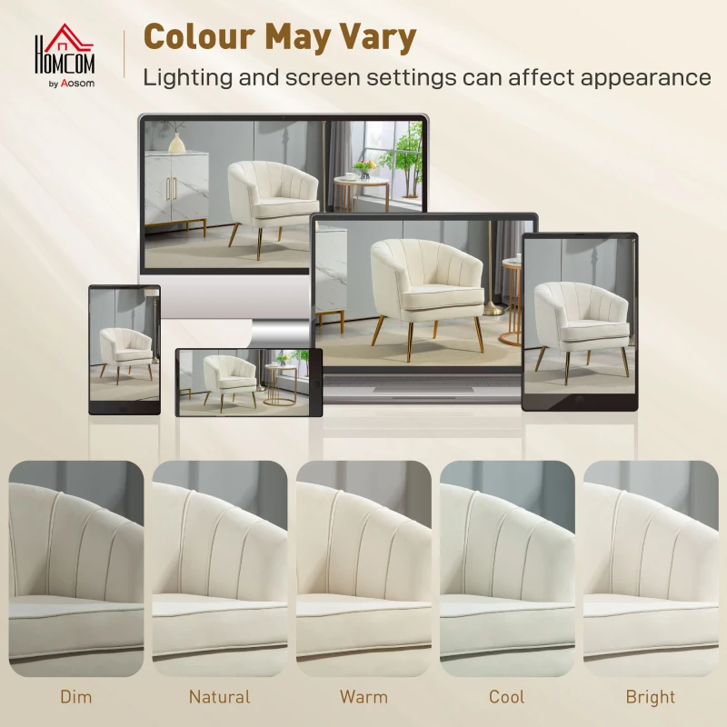 HOMCOM Fabric Armchair, Modern Accent Chair with Gold Metal Legs for Living Room, Bedroom, Home Office, Cream White