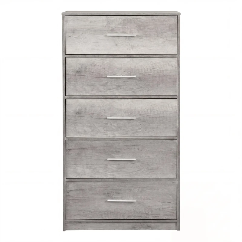 Spacious 5-Drawer Fabric Dresser with Wooden Top, Modern Storage Chest Organizer Tower for Closet, 22.5" L x 15.5" W x 43" H, Gray