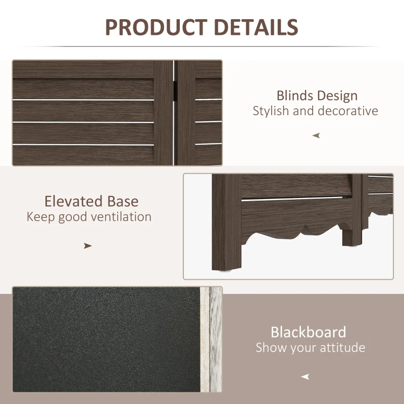 HOMCOM Wooden Room Divider with Blackboard, 4 Panel Folding Privacy Screen for Home Office, 5.5', Walnut Brown