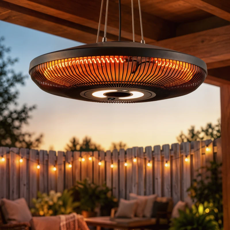 Outsunny Electric Hanging Patio Heater with LED Light, 750/1500 W IP65 Ceiling Mounted Infrared Outdoor Heater, Black