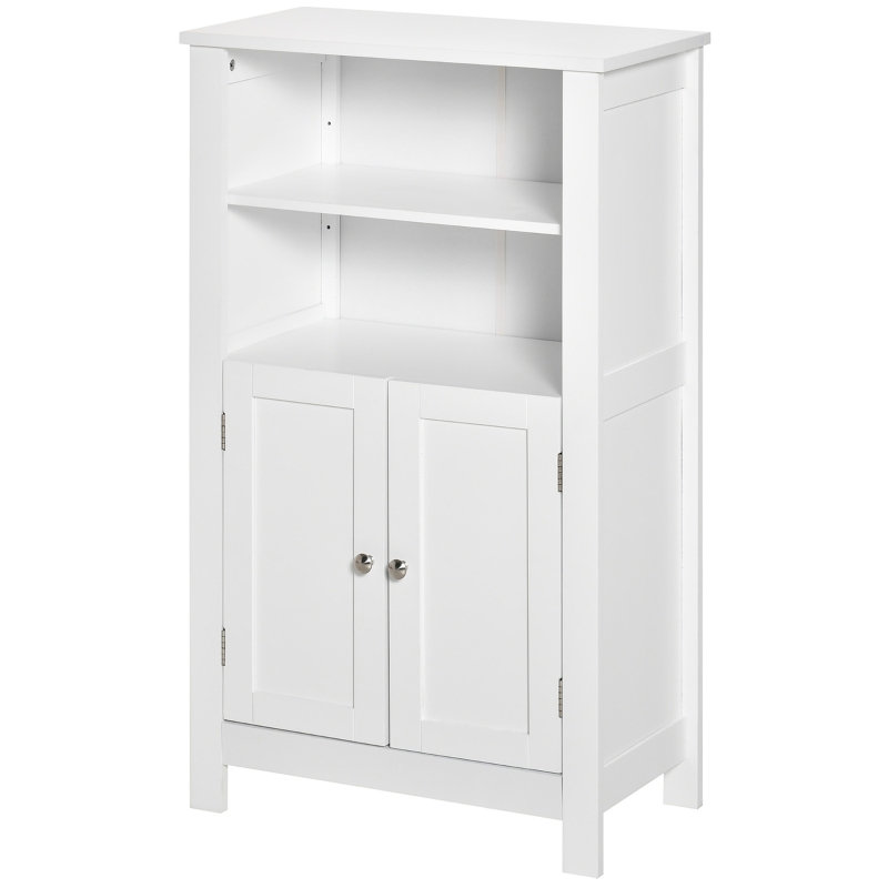 kleankin Bathroom Floor Cabinet, Freestanding Bathroom Cabinet with 2 Open Shelves, Double Doors and Adjustable Shelves, Wooden Storage Cabinet for Bathroom, White