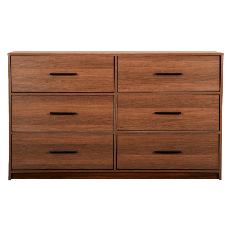 Versatile 6-Drawer Dresser with Water-Resistant Top, Ideal Storage Chest for Bedrooms, Playrooms, Entryways, 44.5" L x 16" W x 26.5" H, Walnut