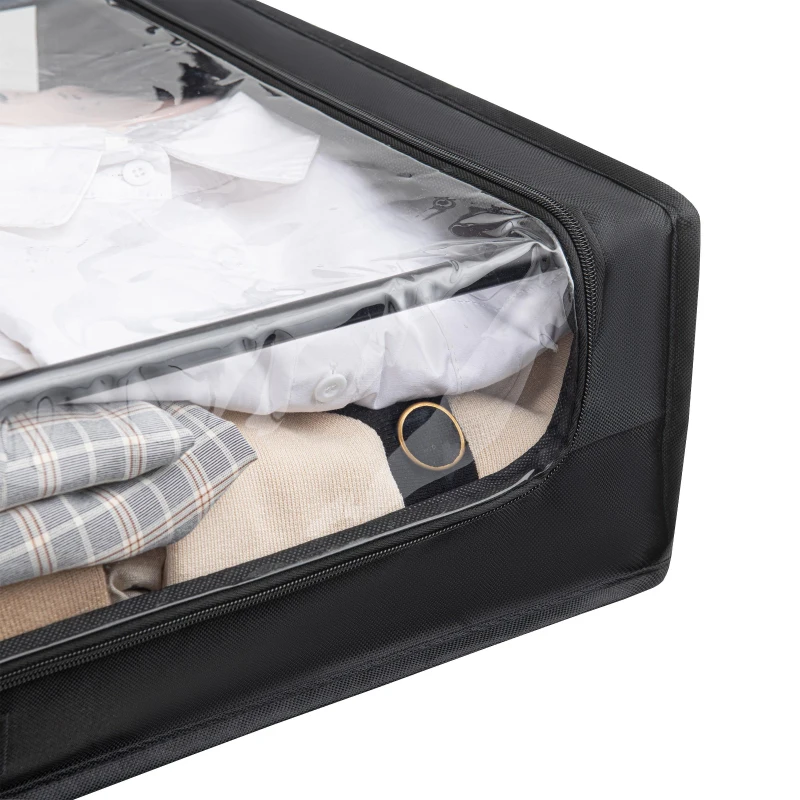 Compact 2 Under-Bed Storage Containers with Transparent Cover, Rolling Organizer Bins for Bedrooms, 28" L x 16.5" W x 6.5" H, Black