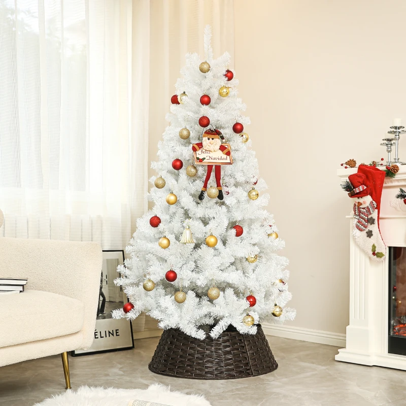 HOMCOM 6ft Unlit Artificial White Christmas Tree, Holiday Decor with 1000 Branch Tips, Auto Open and Steel Base