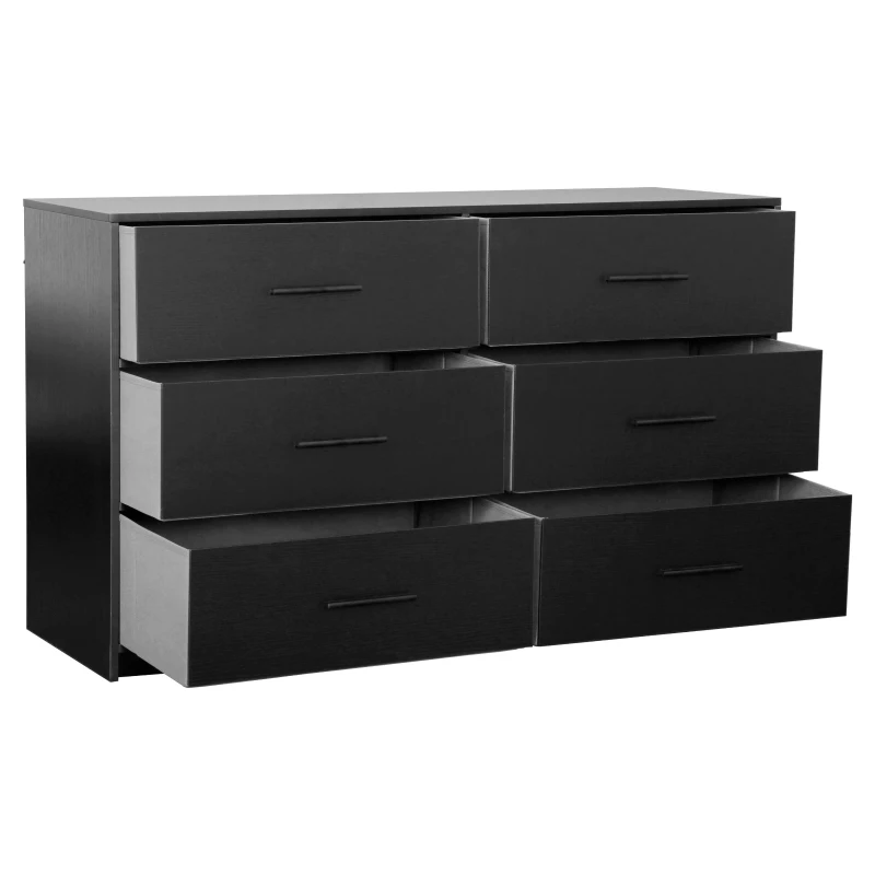 Versatile 6-Drawer Dresser with Water-Resistant Top, Ideal Storage Chest for Bedrooms, Playrooms, Entryways, 44.5" L x 16" W x 26.5" H, Black