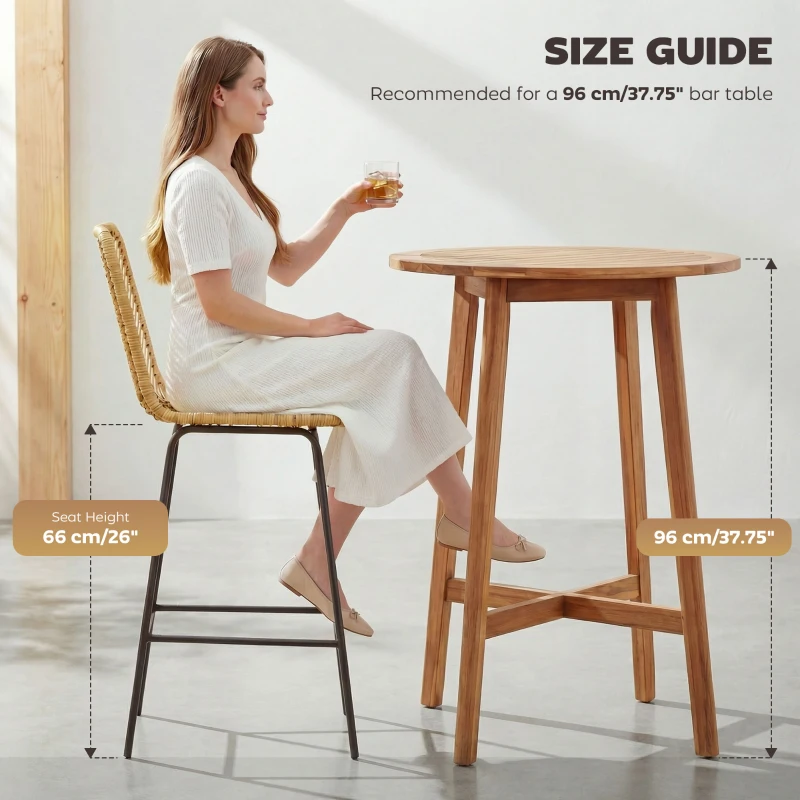HOMCOM Set of 2 Rattan Barstools Wicker Counter Stools with Steel Legs and Footrest for Dining Room Kitchen Pub Yellow