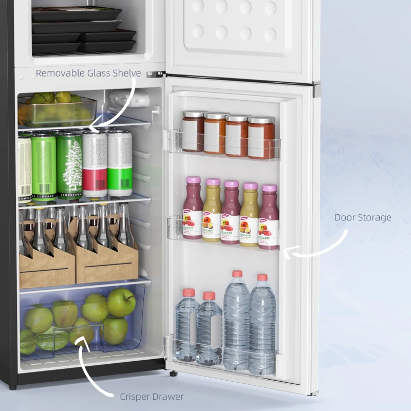 HOMCOM 4.6 Cu.Ft Mini Fridge with Freezer, 2-Door Small Refrigerator with Thermostat, Shelves, Reversible Door, Silver