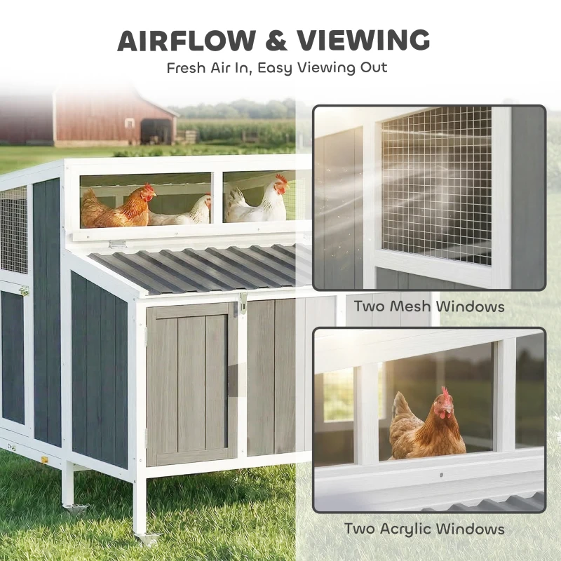PawHut Chicken Coop, Wooden Chicken House for 4-6 Hens, Outdoor Hen House with Nesting Box, Pull-Out Tray and Weatherproof Roof