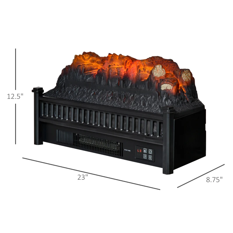 HOMCOM 23" Electric Fireplace Logs with Realistic Ember Bed, Fireplace Heater Insert with Remote Control, Timer, 1400W, Black