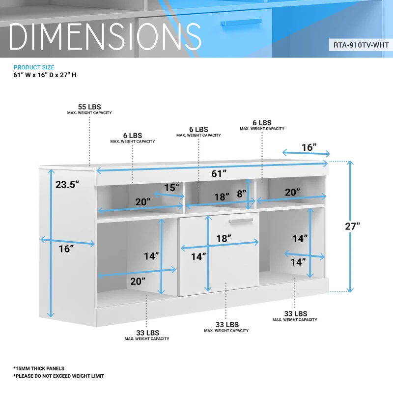 Sleek White TV Stand with Centered Sliding Door, Modern Media Entertainment Console Center for Living Room, 61" L x 15.5" W x 27" H, White