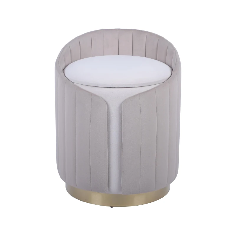 Practical Storage Ottoman with Hidden Compartment, Cozy Vanity Stool for Bedrooms and Living Rooms, 15.5" L x 15.5" W x 19" H, Taupe