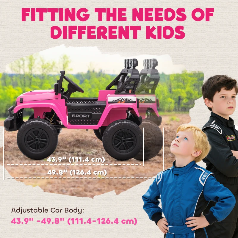 Qaba Ride on Truck Car with 2-Seater, 24V Electric Car with 4 Motors, Remote Control, Spring Suspension for 3-8 Years, Pink