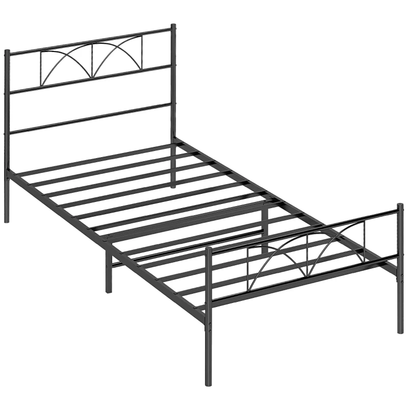 HOMCOM Metal Twin Platform Bed Frame with Headboard, Steel Slat Support, Underbed Storage, No Box Spring Needed, Easy Assembly