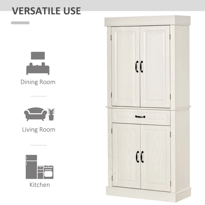 HOMCOM 71" Freestanding Kitchen Pantry Cabinet, Tall Storage Cabinet with 4 Doors and Drawer for Dining Room, Ivory