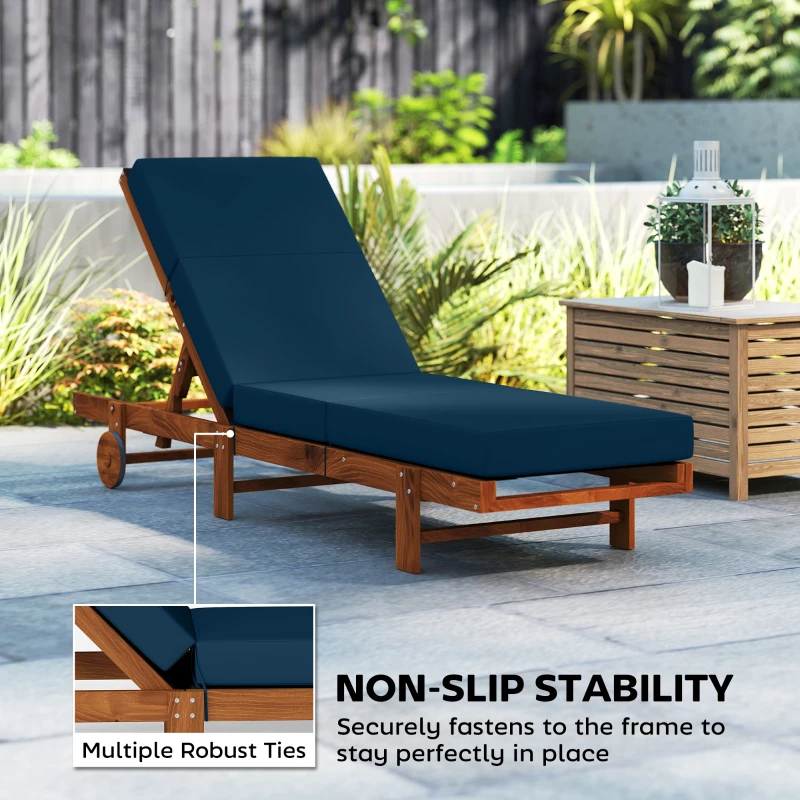 Outsunny Set of 2 Chaise Lounge Cushion, 4" Thick Outdoor Lounge Chair Cushions with Ties for Patio, 21" x 72", Navy Blue