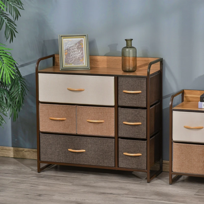 HOMCOM 3-Tier Storage Organizer for Bedroom Entryway, 7-Drawer Dresser with Steel Frame for Bedroom, Maple Wood
