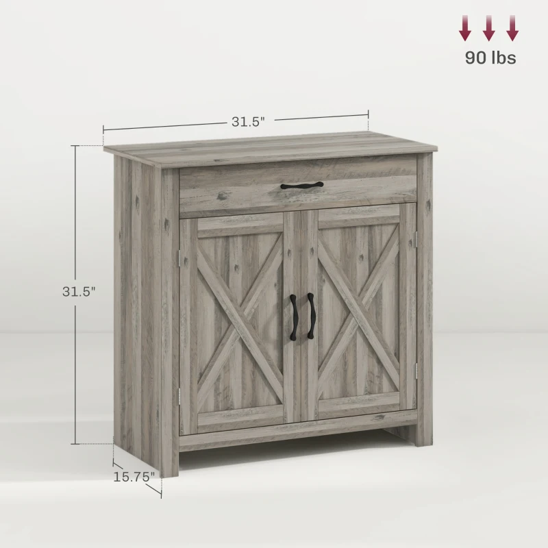 HOMCOM Farmhouse Sideboard Cabinet with Barn Doors Kitchen Buffet Cabinet with Drawer and Adjustable Shelf Gray Wash