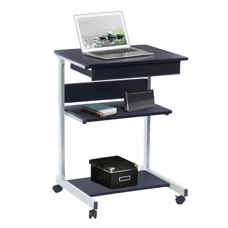 Heavy-Duty Laptop Cart with Single Drawer and Open Shelf, Compact Rolling Laptop Desk for Dorms or Homes, 21.5" L x 20.5" W x 30" H, Black