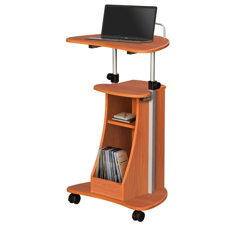 Adjustable Sit-to-Stand Laptop Cart with Dual Adjustment Knobs, Mobile Workstation for Offices, 21" L x 16″ W x 28″ H, Brown
