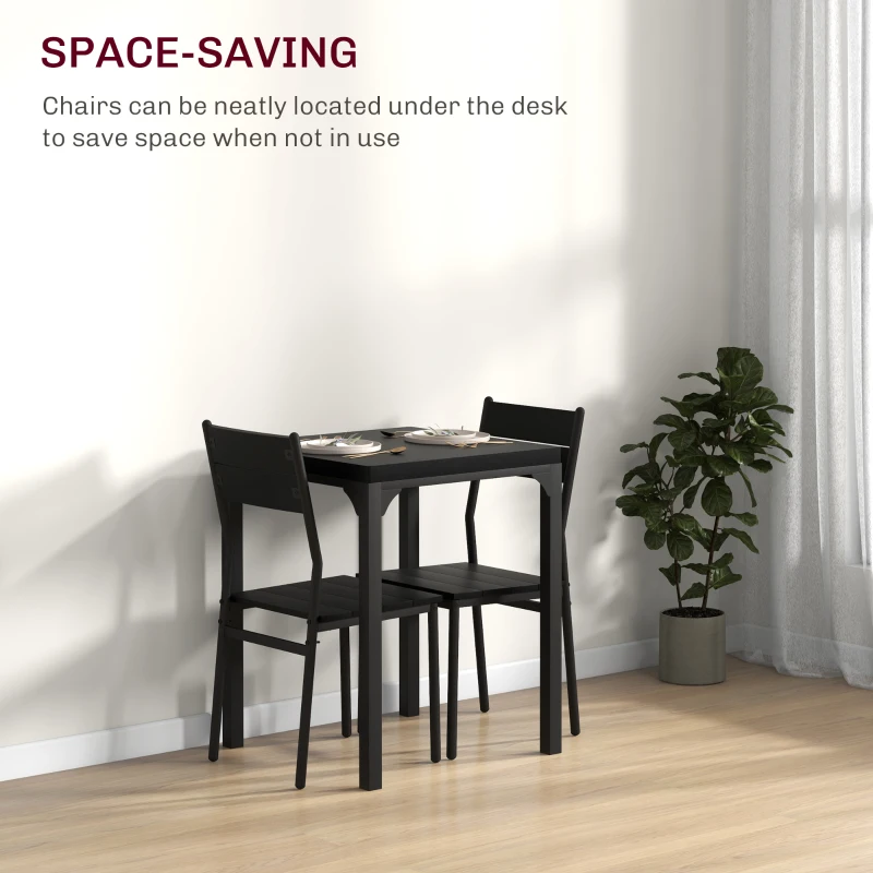 HOMCOM Dining Table Set for 2, 3 Piece Kitchen Table and Chairs with Metal Legs for Small Spaces, Black