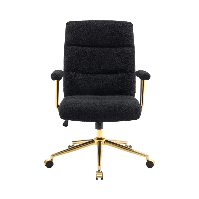 Chic Boucle Office Chair with Foam-Padded Back and Seat, Height-Adjustable Desk Chair for Studies Offices, 26" L x 26.5" W x 42.5" H, Black